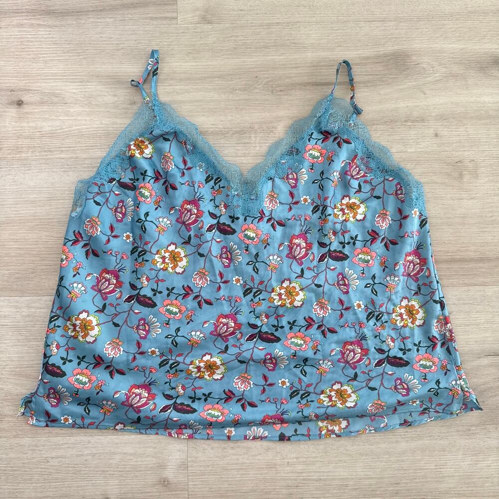 Victoria’s Secret Floral Satin Lace Trim Cami Y2K Coquette Sleep Top Size XL